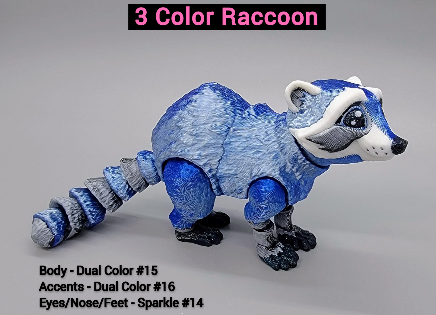 Articulated Raccoon Toy – 3D Printed Posable Fidget in 3 Sizes & Custom Colors