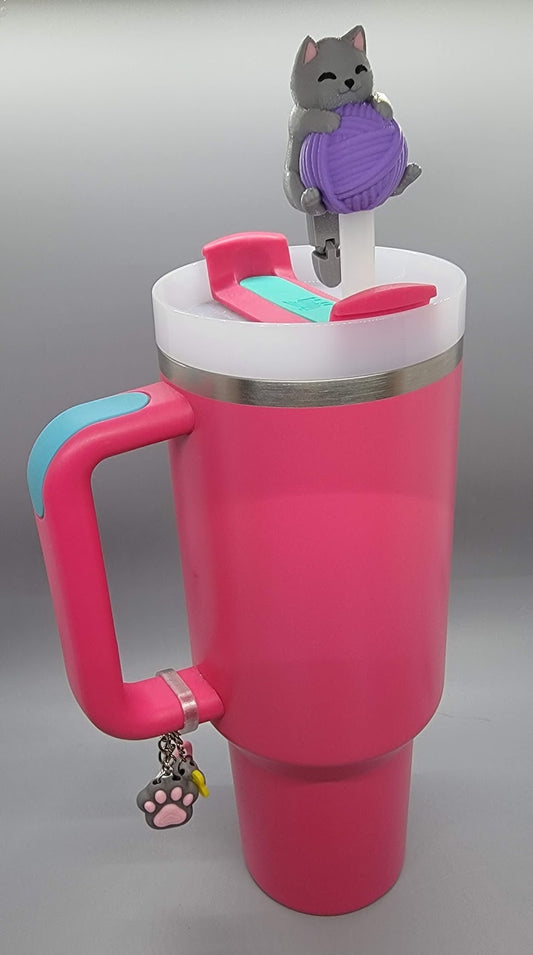 Kitty Fidget Straw Topper with Charm