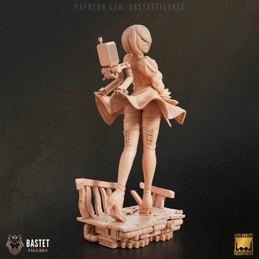 2B figure inspired by NieR: Automata with pod drone and scenic forest backdrop