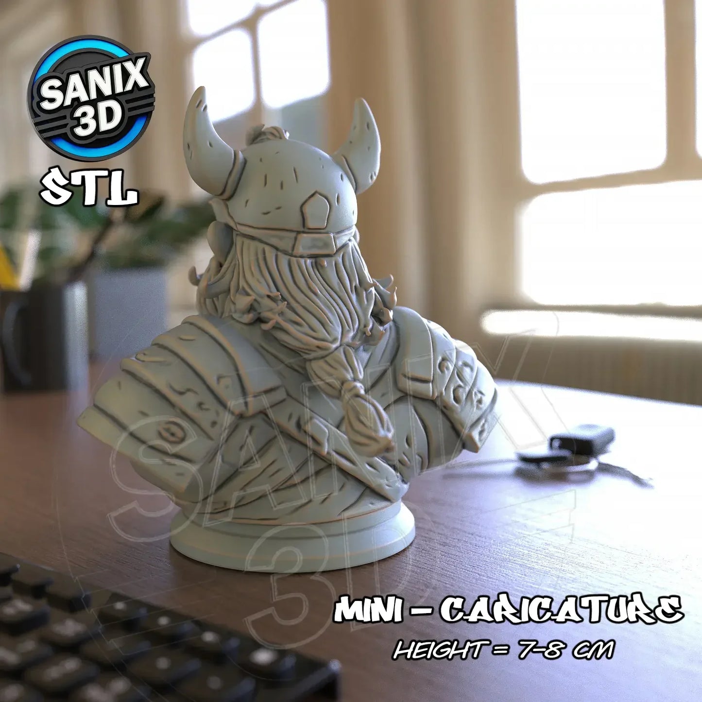Viking mini caricature bust 3D printed figure back view