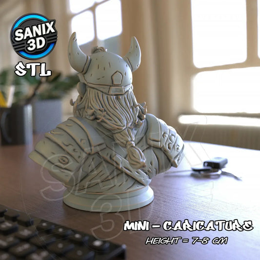 Viking mini caricature bust 3D printed figure back view