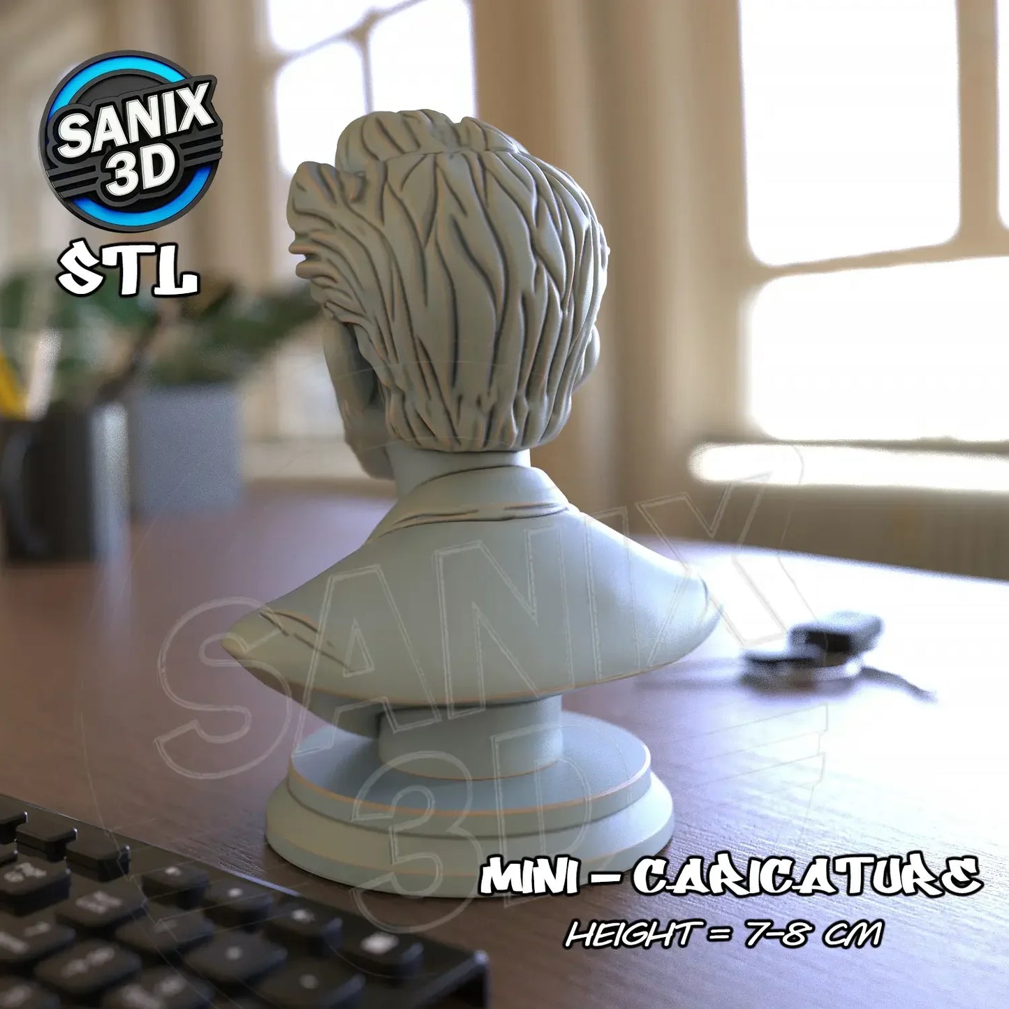 Leo DiCaprio mini caricature bust 3D printed figure back view