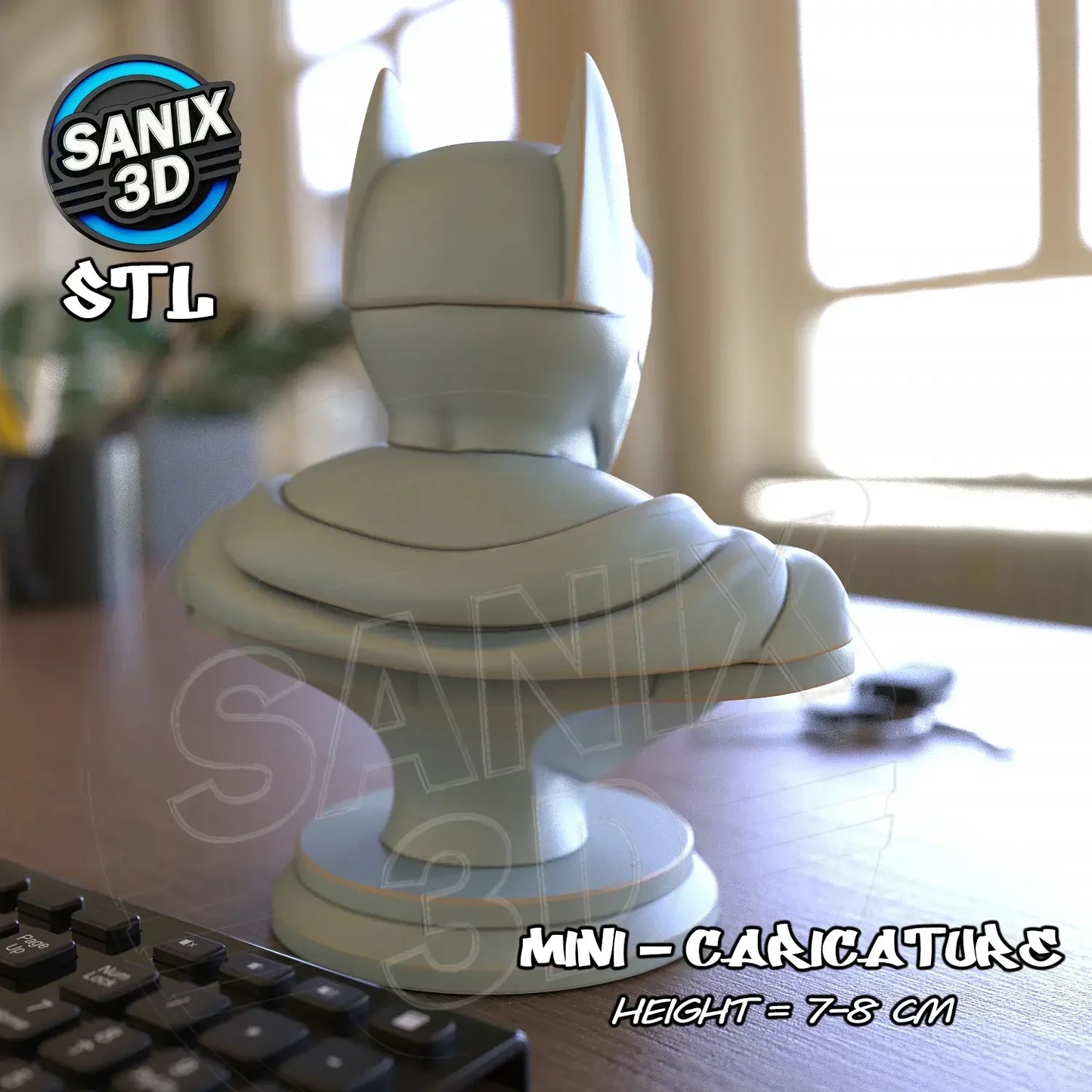 Batman mini caricature bust 3D printed figure back view