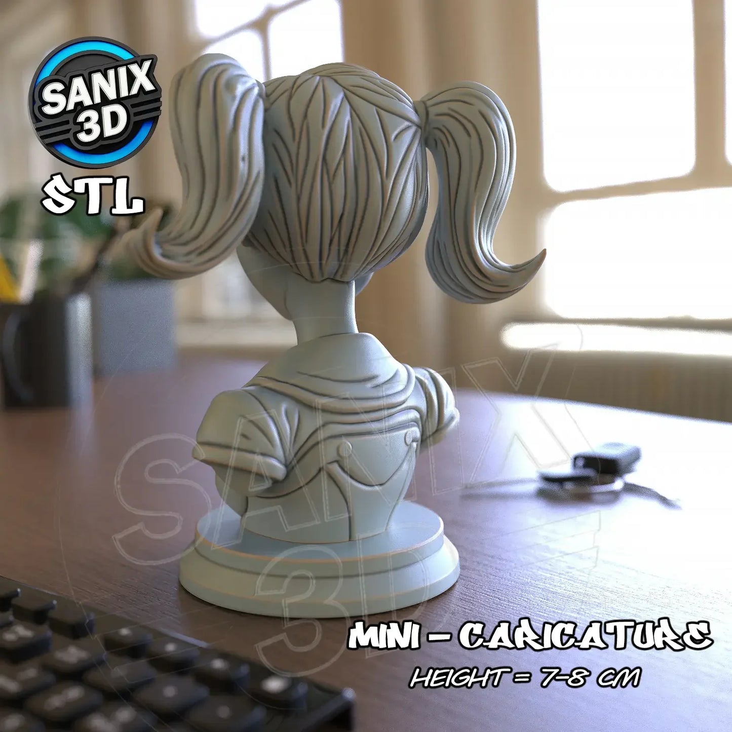 Harley Quinn mini caricature bust 3D printed figure back view