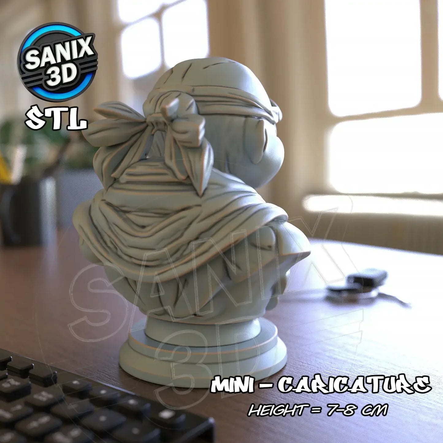 TMNT Raphael mini caricature bust 3D printed figure back view