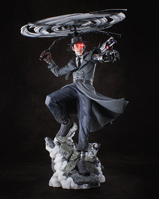 Retro sleuth with hat and mechanical accessories