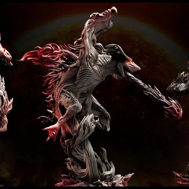 Fiery elemental creature mid-leap with molten claws and glowing eyes, from the Inferno: All Shall Burn miniature series.