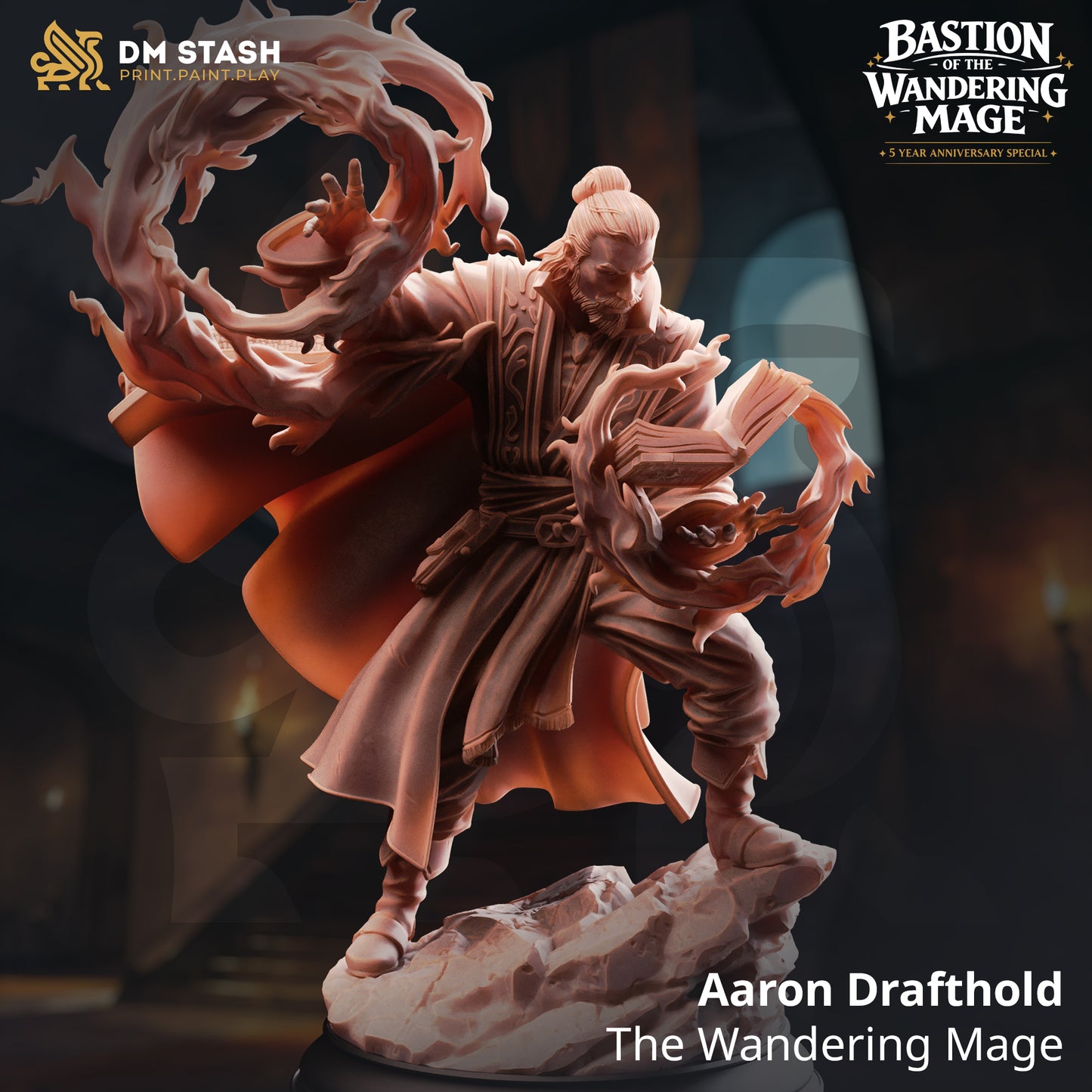 Aaron Drafthold human wizard resin miniature by DM Stash for D&D and tabletop RPGs, printed by D&K Custom Prints.