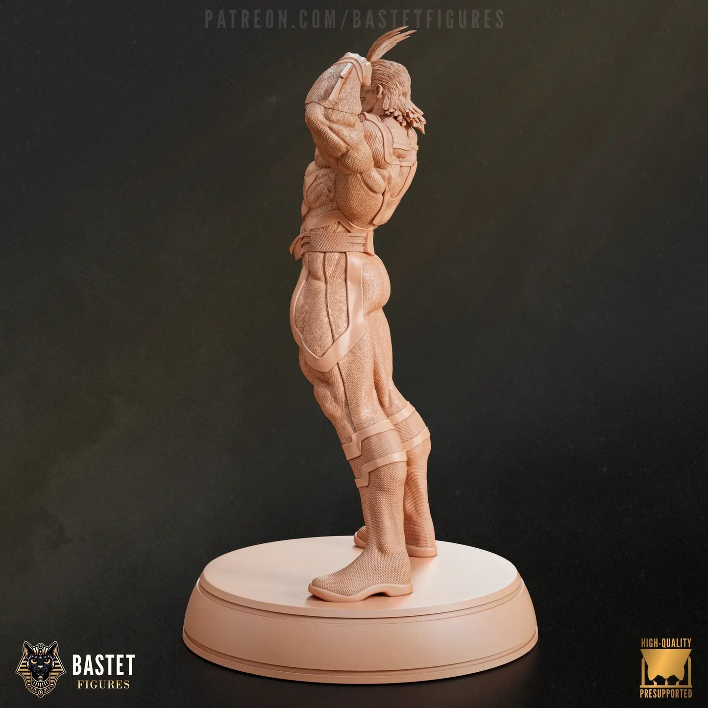 Side view of clay All Might statue emphasizing texture and strength-focused stance