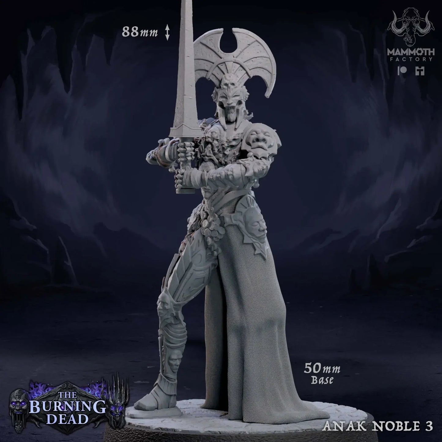 Anak Noble 3 miniature – undead knight with bat-blade, 88mm tall