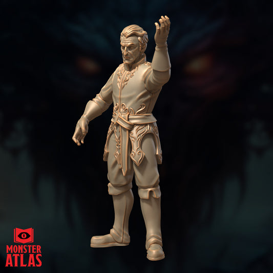 Arcane battlemage resin miniature humanoid spellcaster raising hand for tabletop RPG gameplay or fantasy display