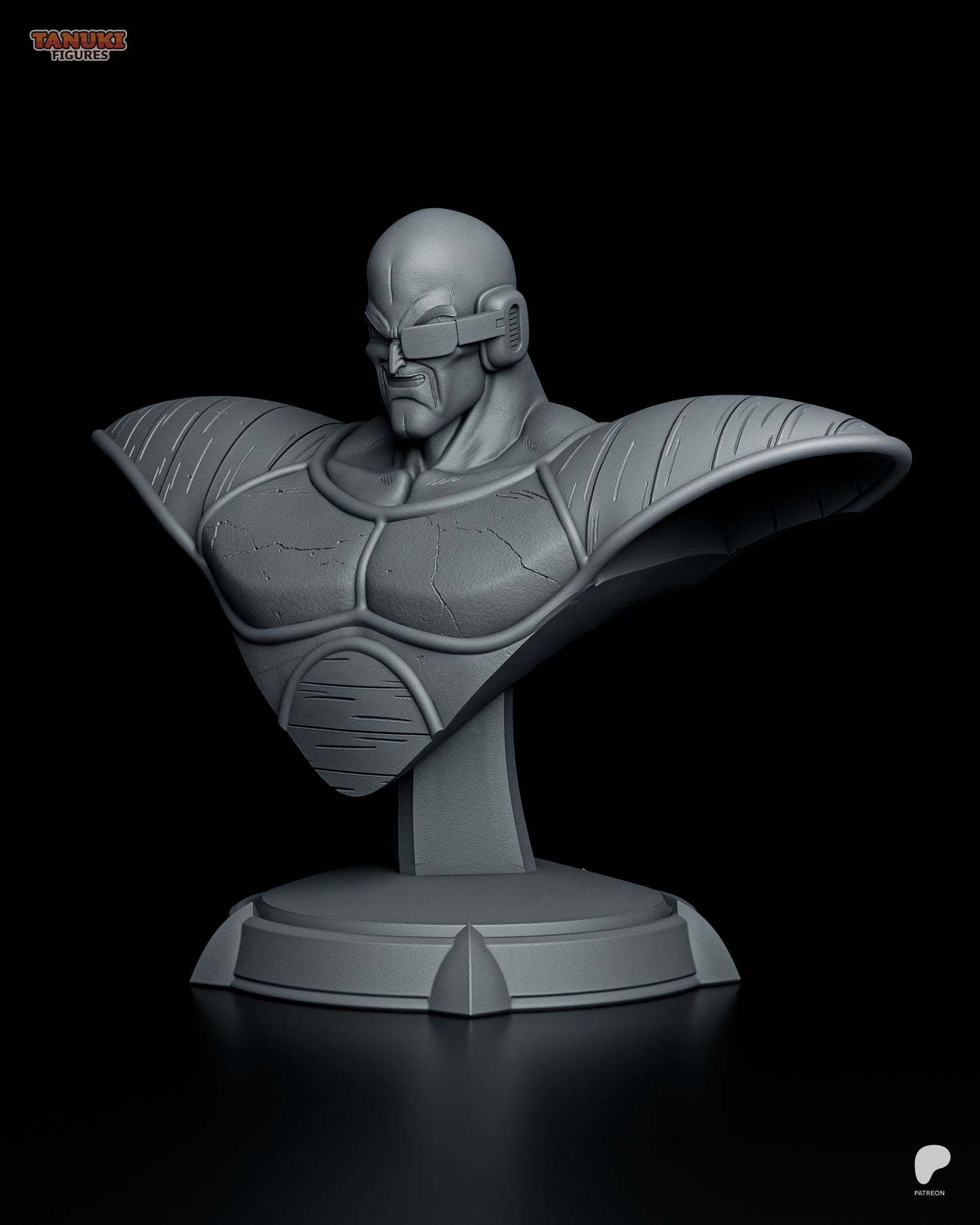 Armored warlord statue and bust with muscular humanoid figure designed for display