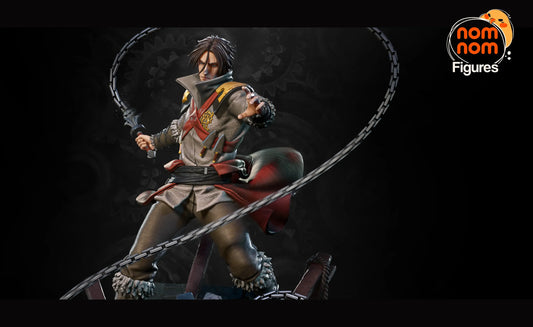 close view of Trevor Belmont 3D print showing detailed outfit and whip