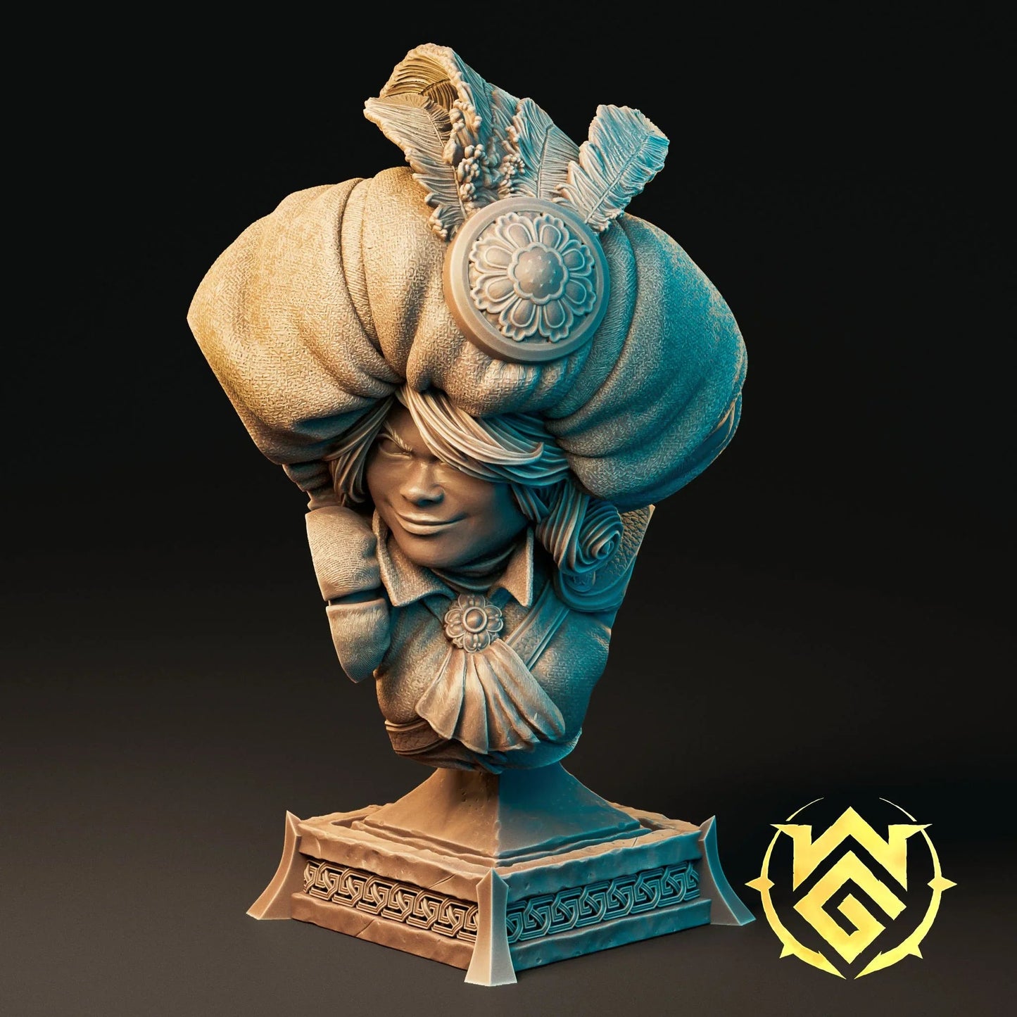 Bust of Bicci Shortstride featuring detailed facial features, turban, and base—ideal for display or painting.