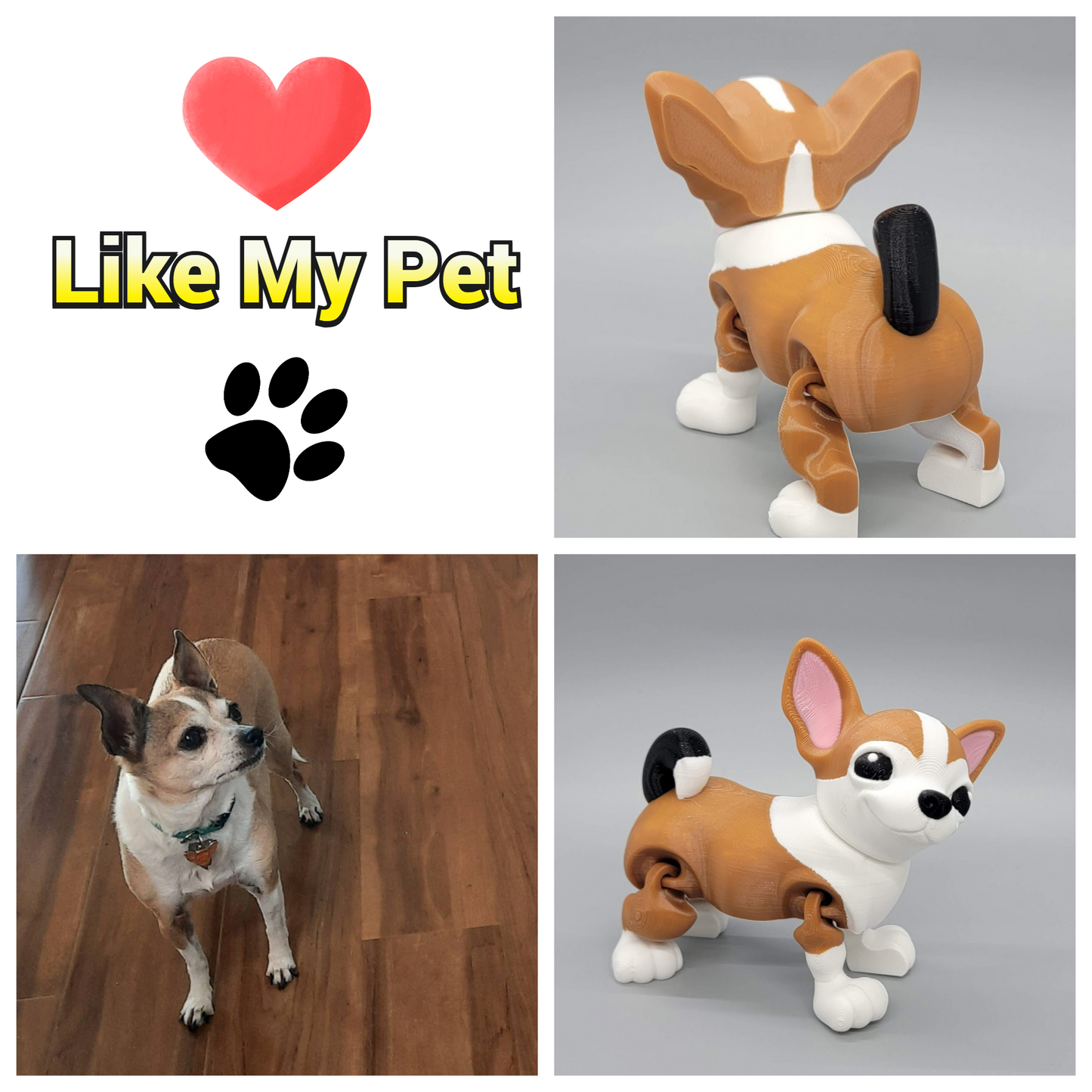 3D Printed Articulated Chihuahua Toy – Custom Faces & Colors in 2 Sizes