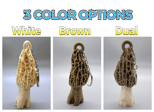 Llavero o aretes de hongo morilla en varios colores