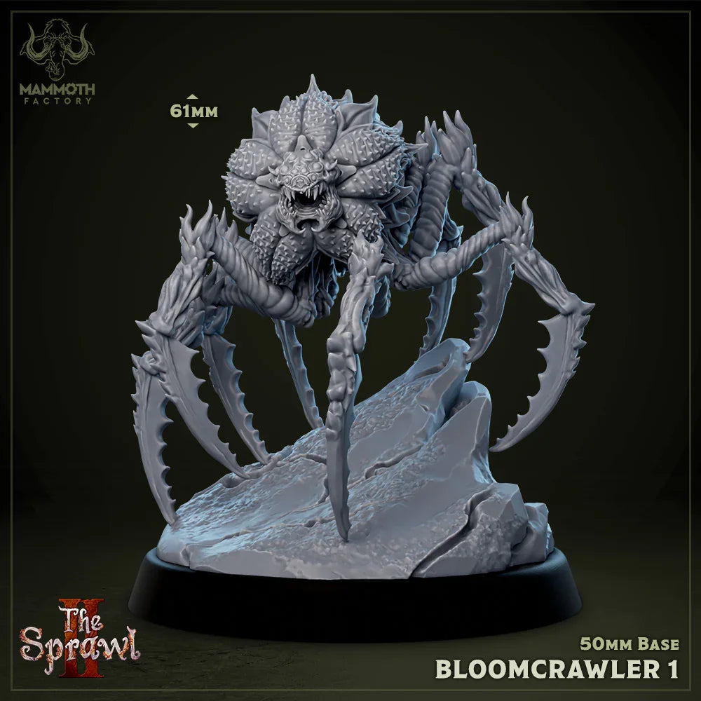Bloomcrawler 1 miniature from The Sprawl II by Mammoth Factory, 61mm tall on a 50mm base. Aberration creature for TTRPG boss encounters.