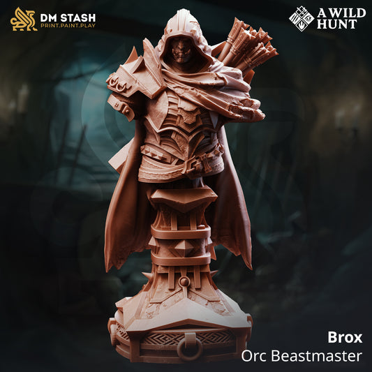 Brox Orc Beastmaster resin miniature – fantasy orc hunter with crossbow and boar companion for TTRPG and display painting.