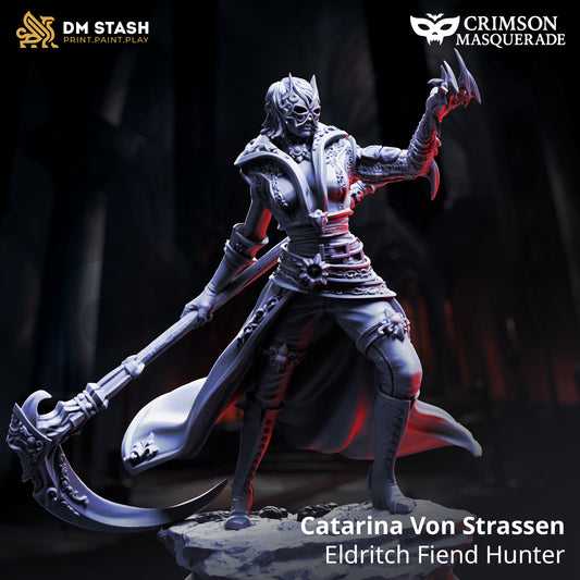 Catarina Von Strassen, vampire hunter of the Crimson Masquerade. High-detail resin miniature. DIY kit, raw, primed, or painted for TTRPGs or display.