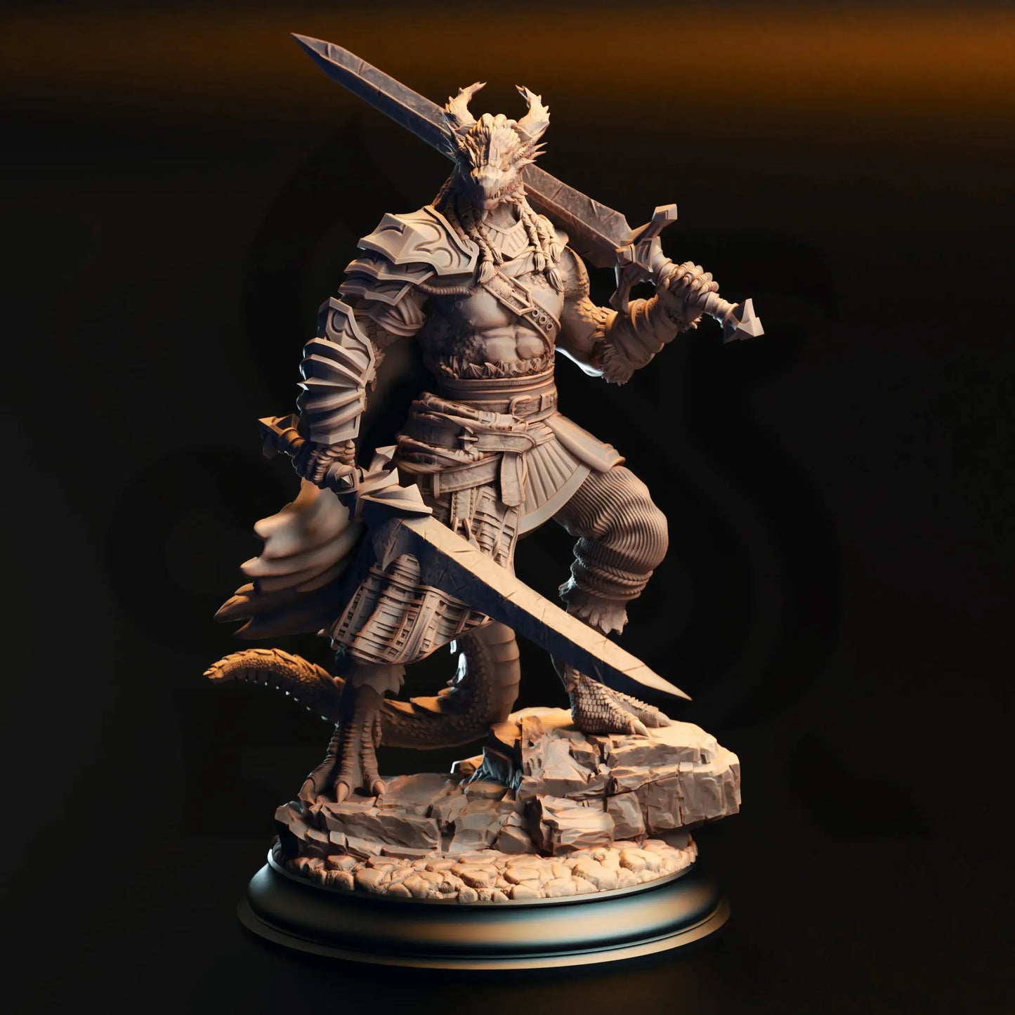 Skraa Dark-Eye – Black Dragonkin Barbarian Resin Miniature