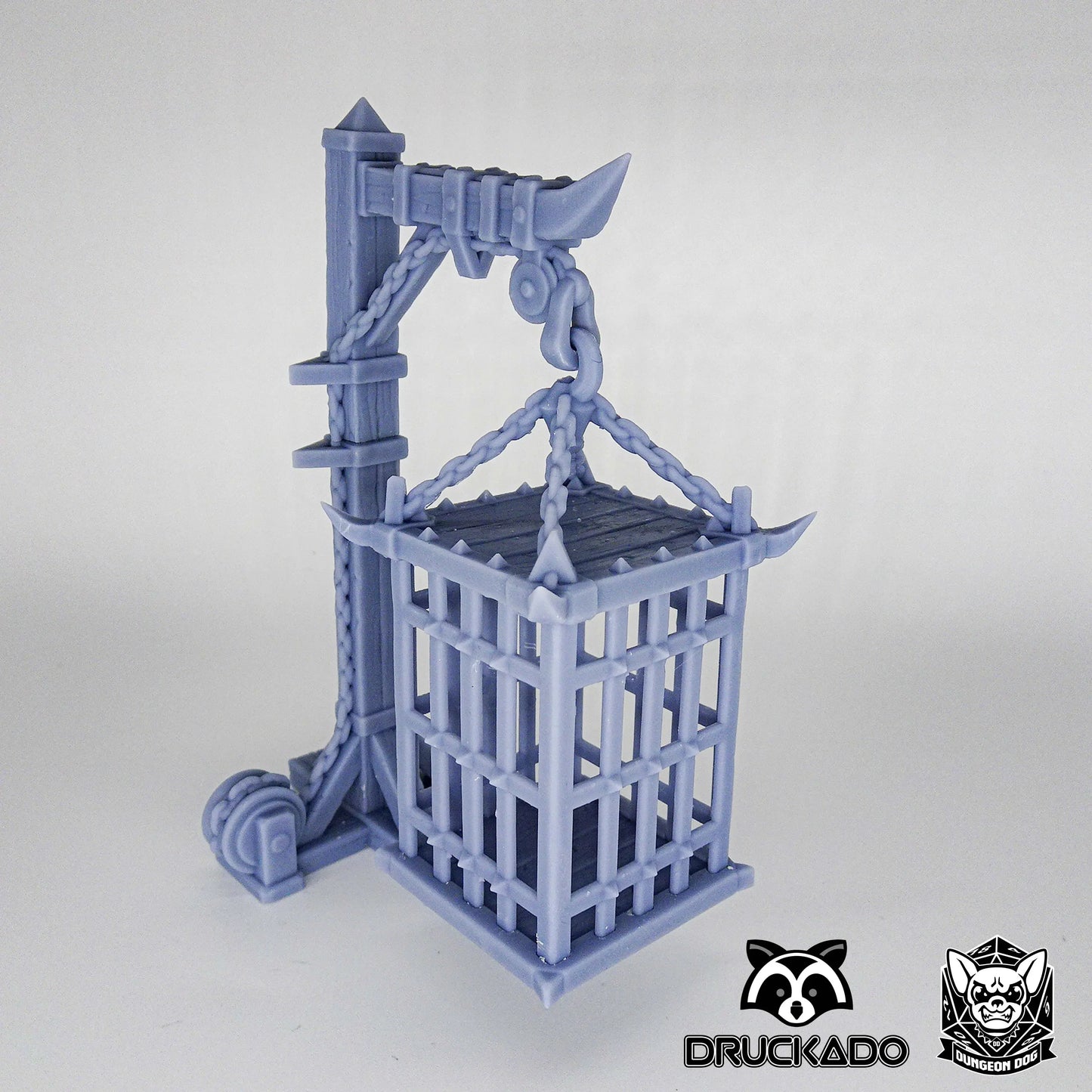 3D printed iron cage for 28-32mm miniatures, ideal for TTRPG terrain, dungeons, dark fantasy or horror tabletop dioramas