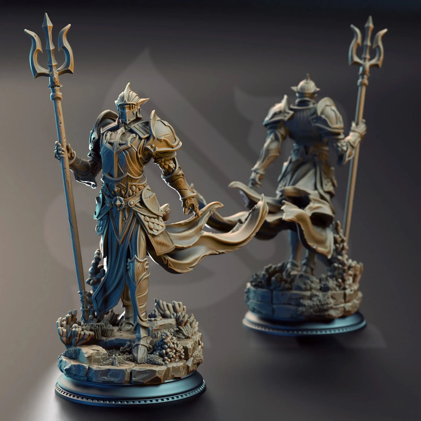 Alternate angle of Cylantros paladin miniature with trident and ornate armor