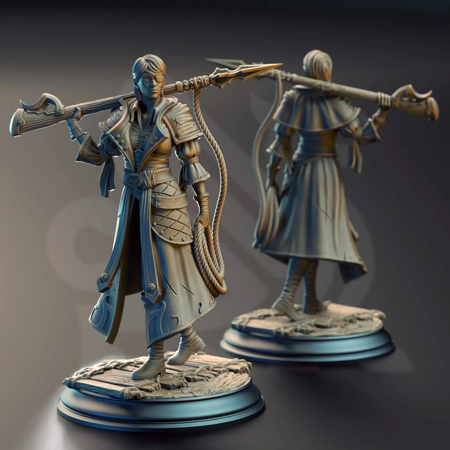 Alternate angle of Fiona pirate marksman highlighting eyepatch and detailed clothing