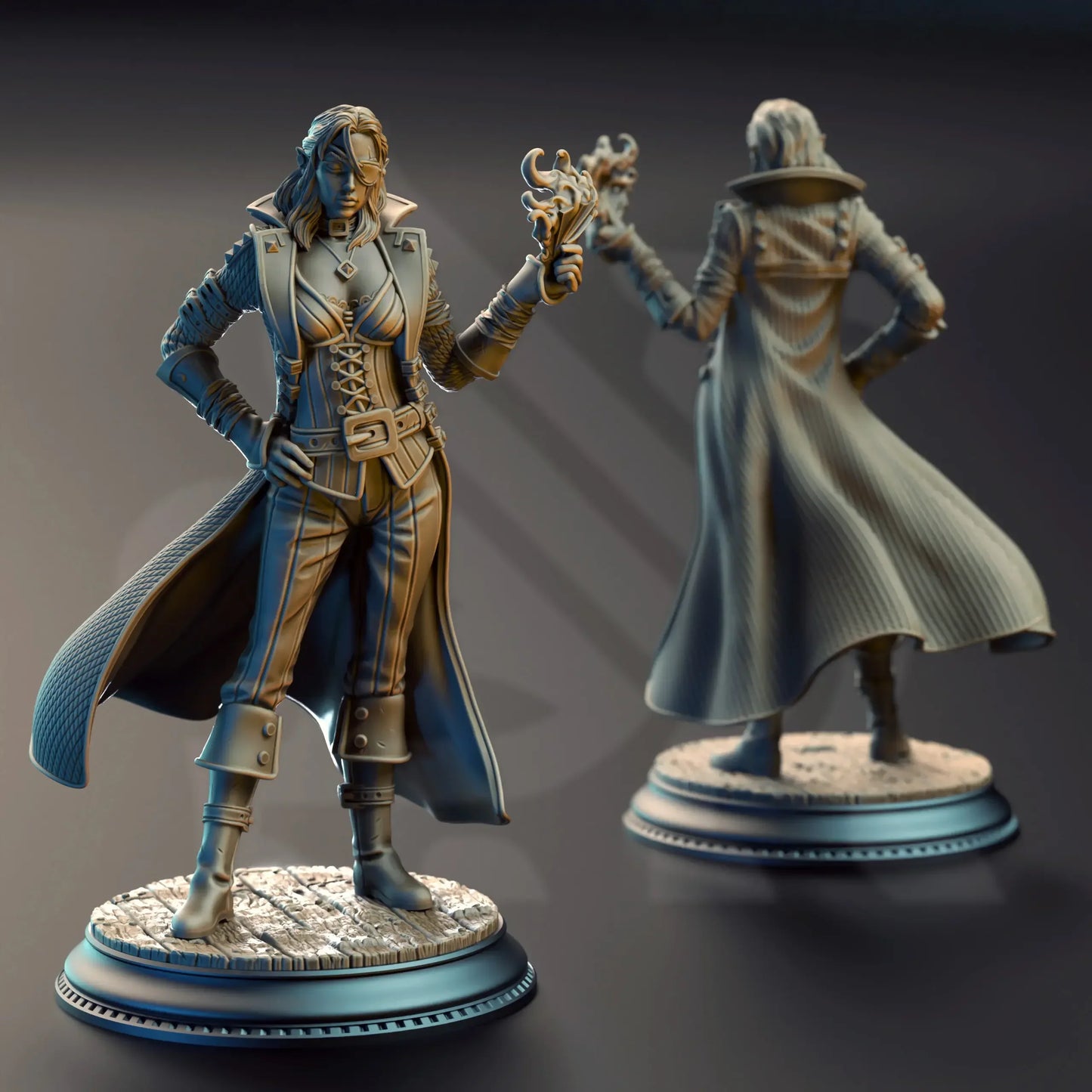 Alternate angle of pirate rogue figure highlighting intricate corset and belt