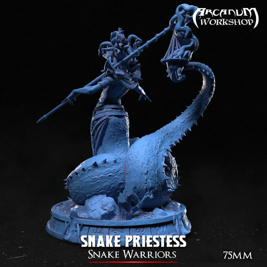 Rear view of Snake Priestess 75mm fantasy miniature showing coiled tail and ornate base