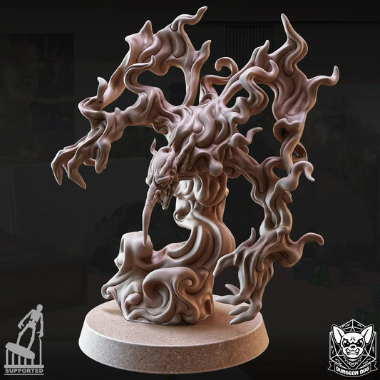 Smoke elemental creature miniature in resin with curling wisps and claws for RPG campaigns