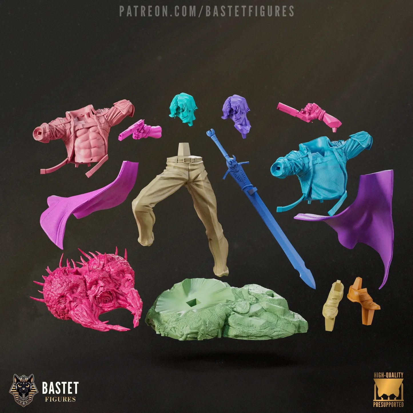 Full statue version of Dante in color-coded pre-supported parts