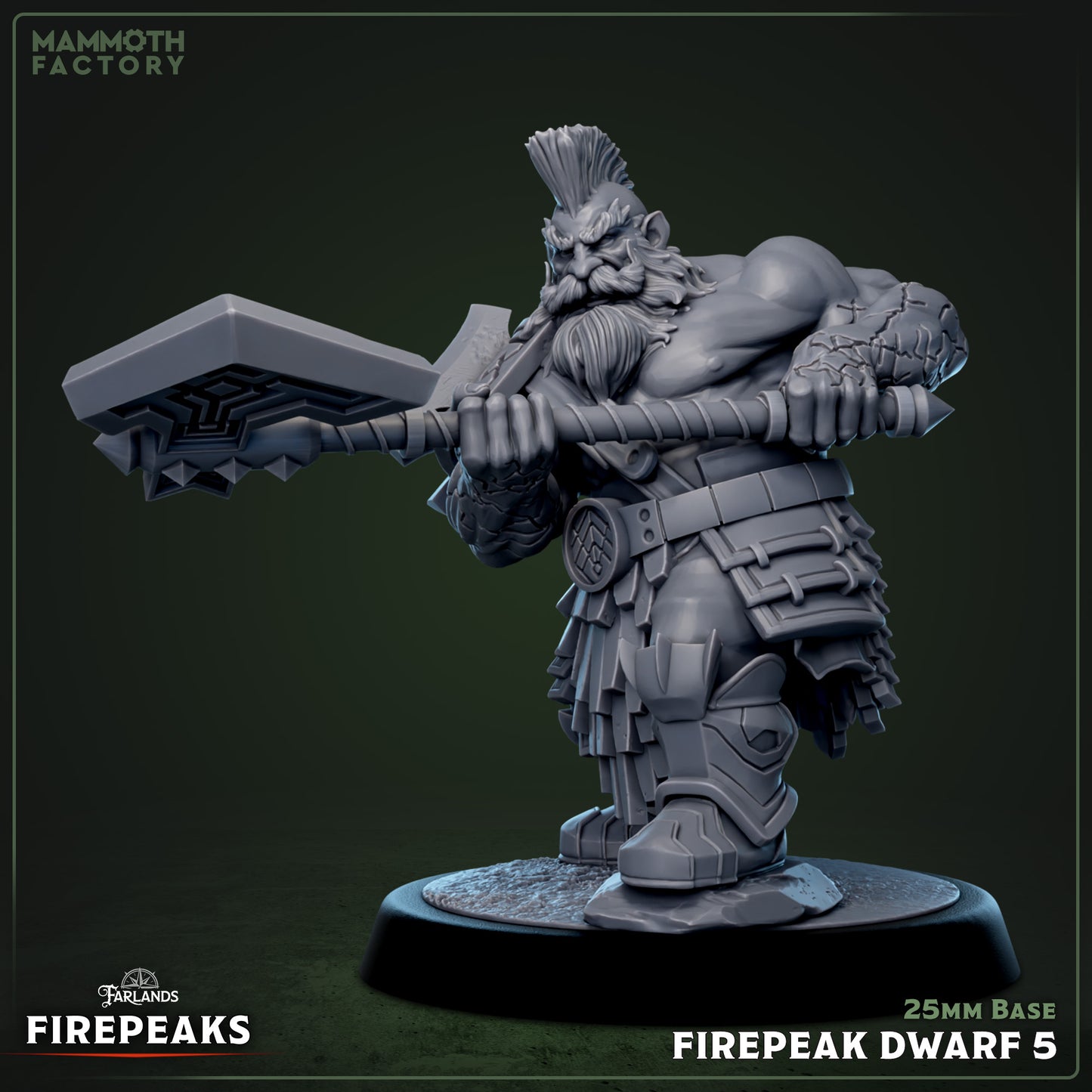 Firepeak Dwarf resin miniature warrior with axe and shield on 25mm base