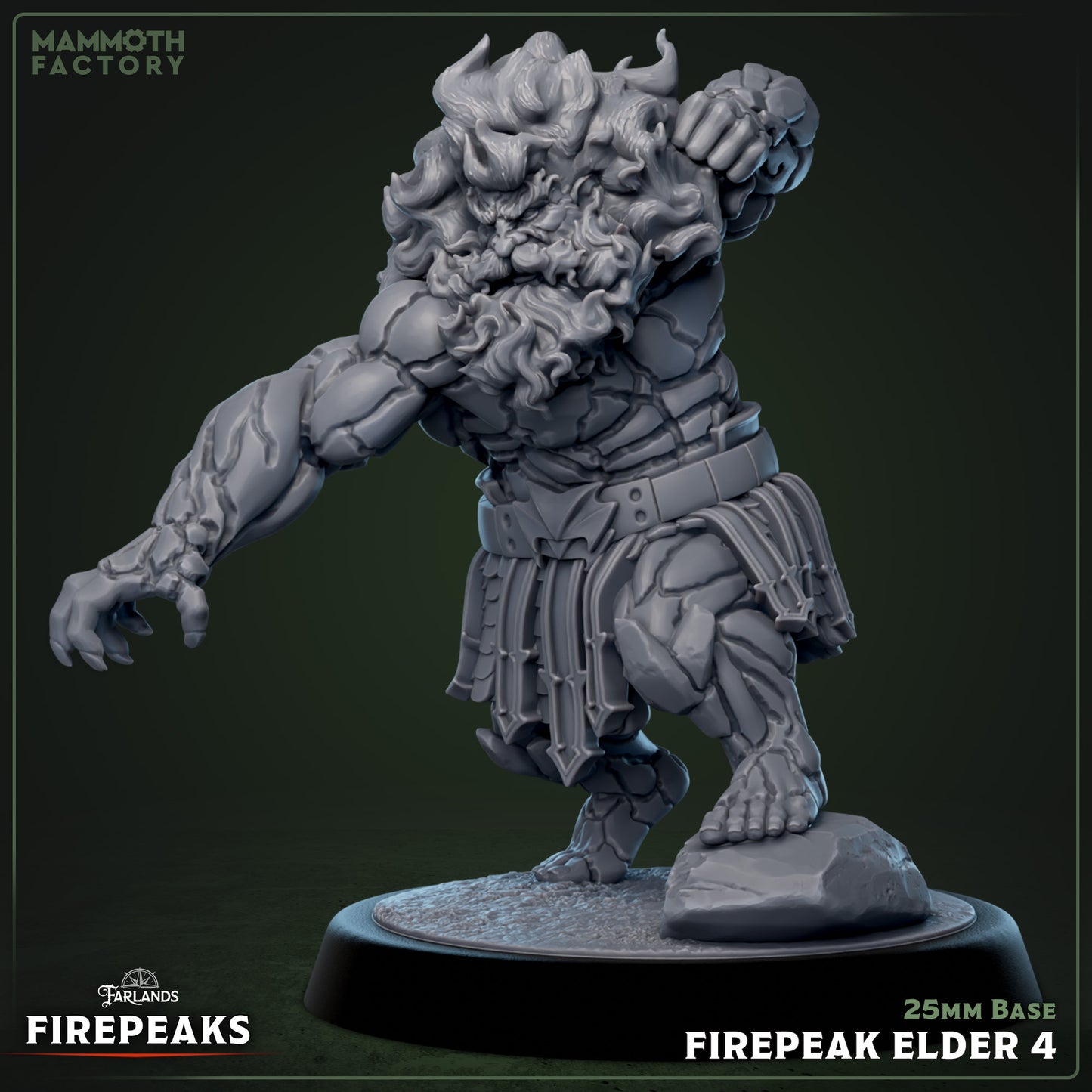 Firepeak Elder resin miniature elemental warrior with rocky skin on 25mm base