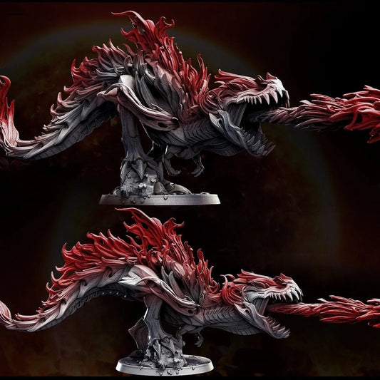 Resin fire-breathing dinosaur-like creature
