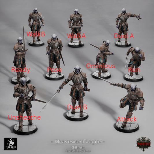 Graveward Legion resin miniatures – vampiric knights in multiple poses including attack, duel, and run stances, printed by D&K Custom Prints