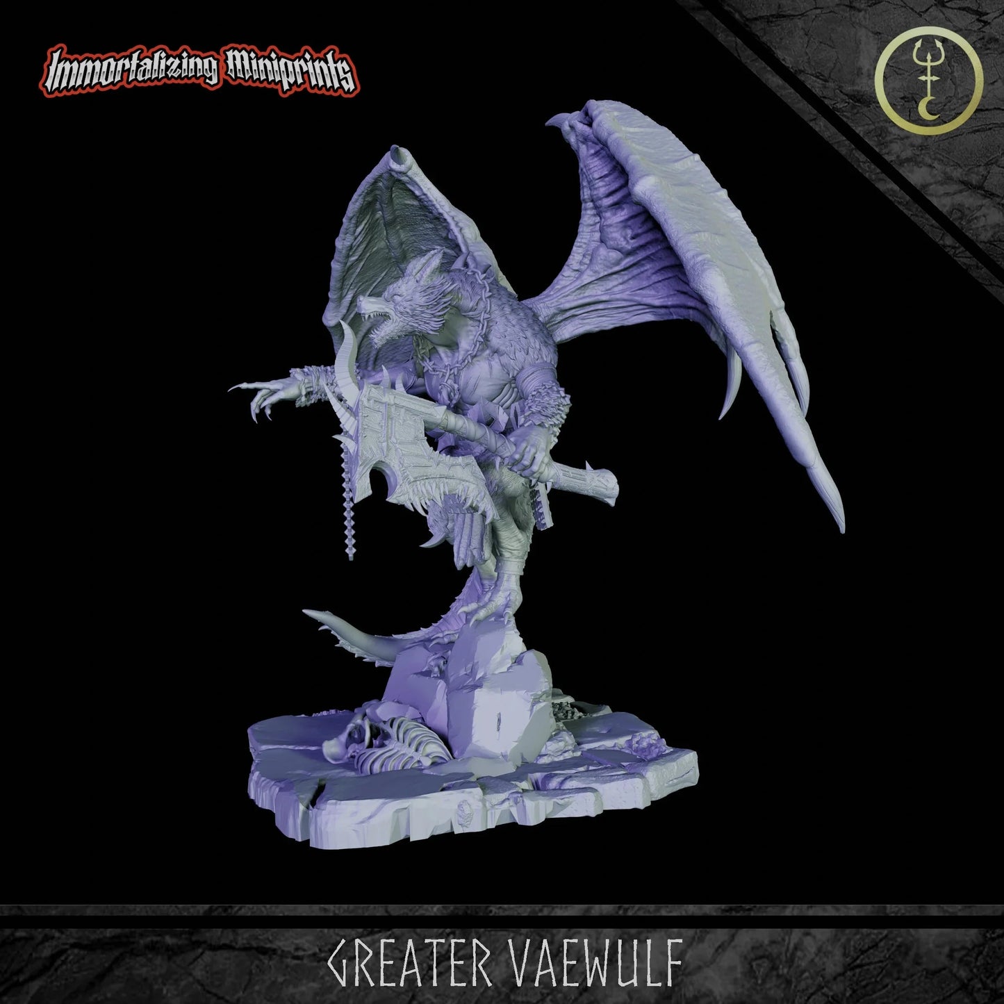 Close frontal pose of Greater Vaewulf with wide stance and raised weapon, perfect for TTRPG boss battles.