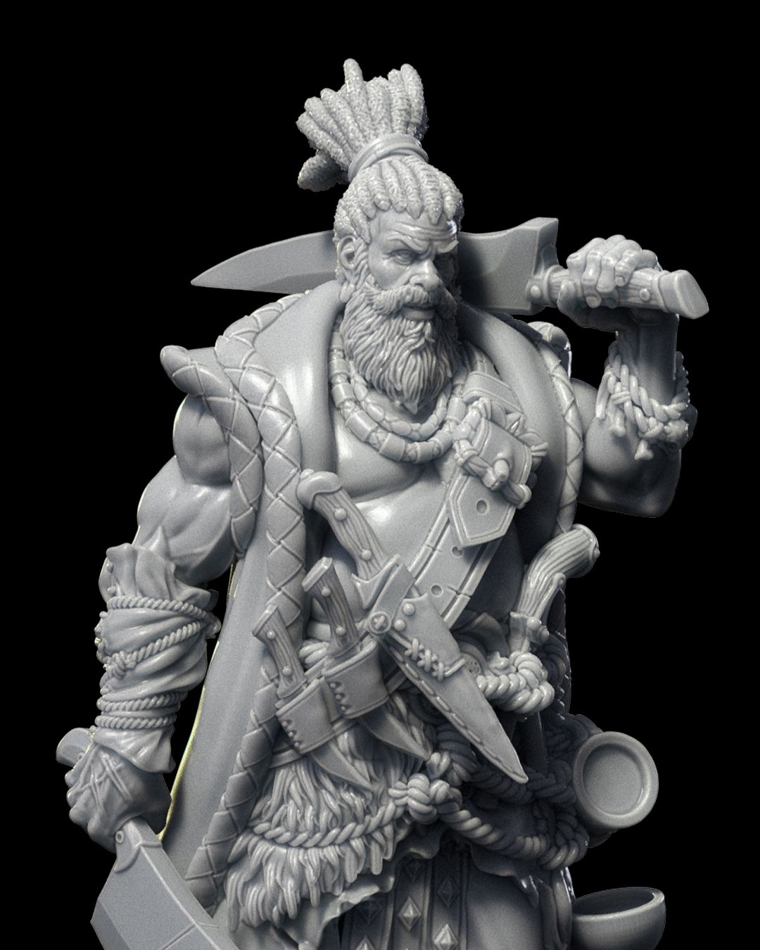 Close up of Grub resin miniature figure for D&D and TTRPGs, available in 32mm and 75mm scales, shown printed in grey resin.