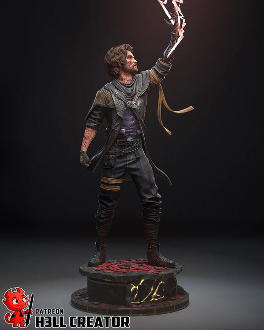 Gustave statue and bust fan art from Clair Obscur: Expedition 33 – 3D printed resin figure in spellcasting pose with lightning and detailed clothing.