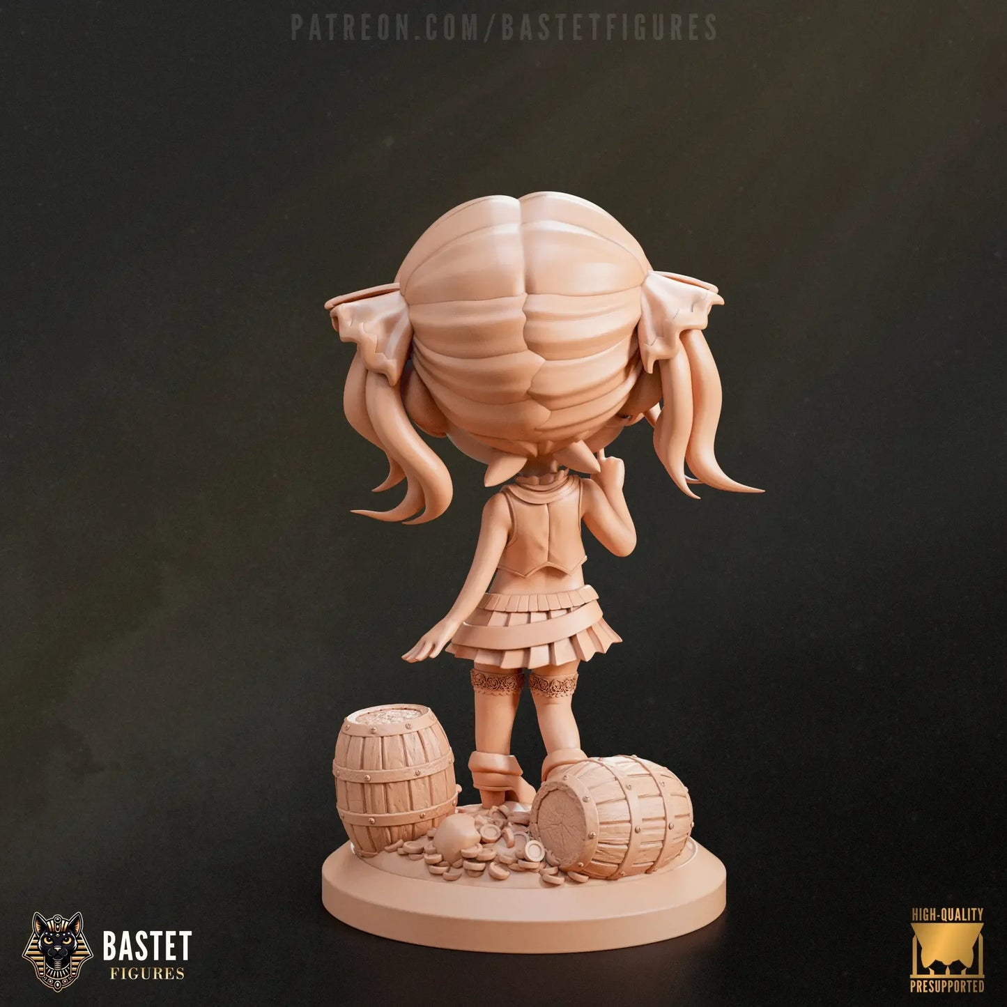 Back view of unpainted Houshou Marine showing barrels and hair sculpt