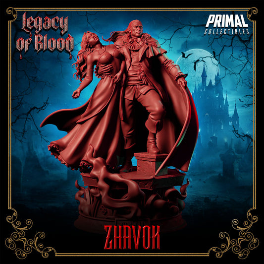 Zhavok Vampire Lord resin miniature – undead boss villain with enthralled victim for D&D, Pathfinder and tabletop RPG campaigns – paintable resin figure