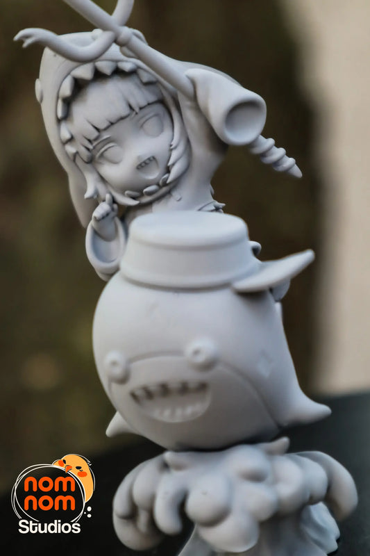 Chibi Gawr Gura figure on shark 3D printed by Nomnom Figures front view