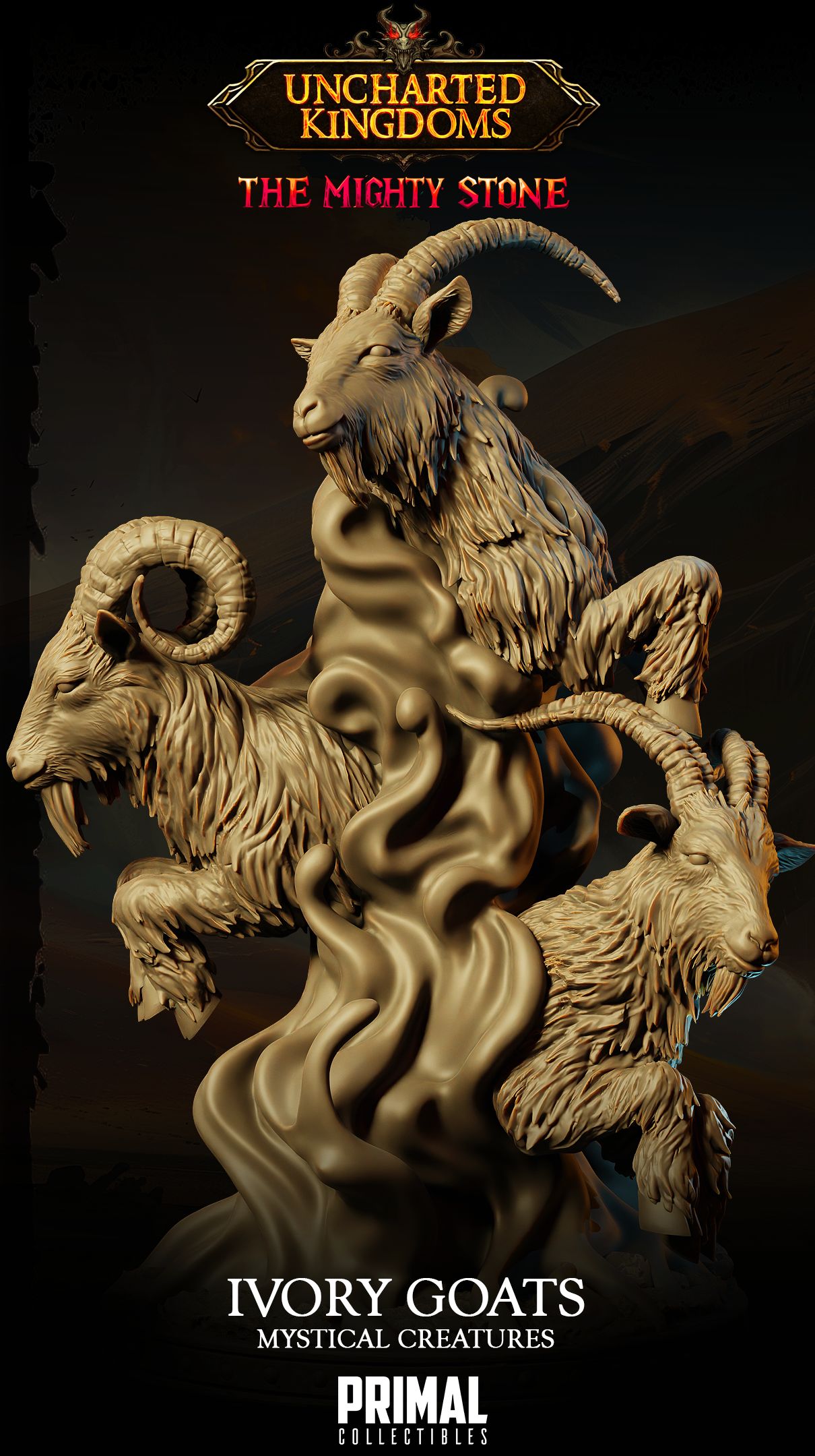Ivory Goats mystical resin creature rising from swirling magic ready for painting