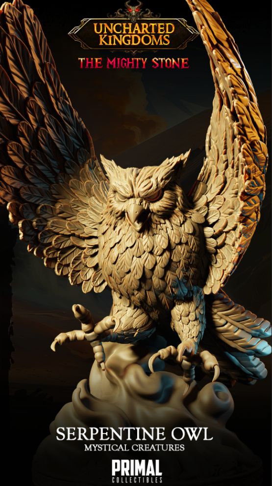 Serpentine Owl mystical resin creature perched on swirling magic ready for painting