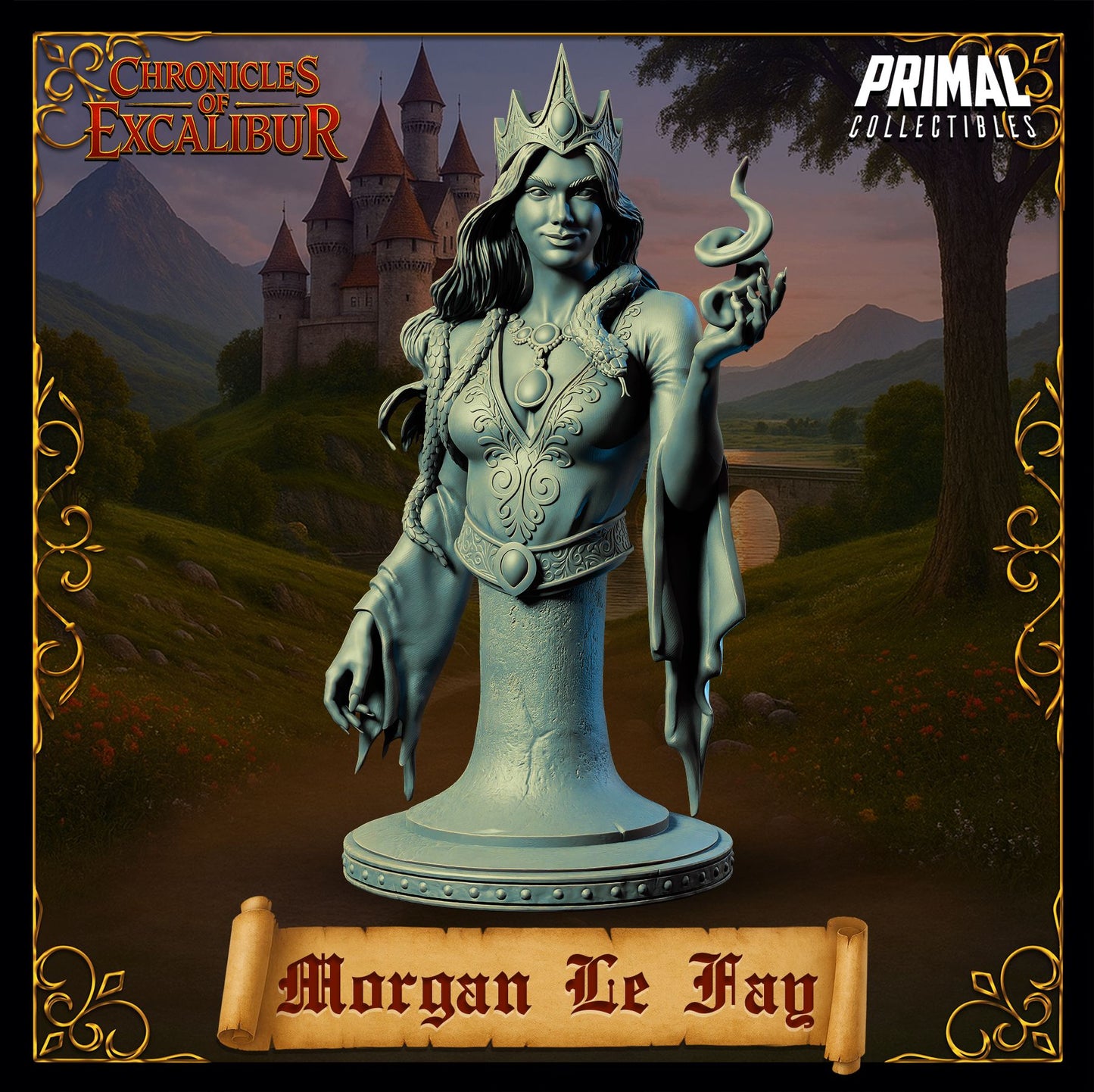 Morgan Le Fay resin miniature witch figure from the Chronicles of Excalibur line crafted for collectors and painters by D&K Custom Prints
