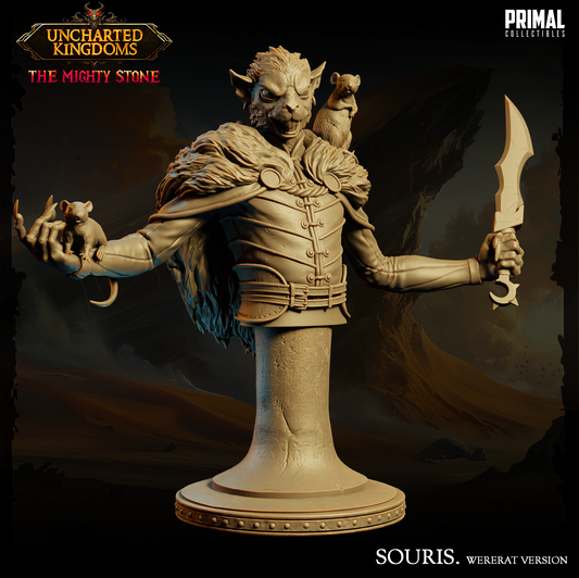 Ratman Souris Wererat miniature from Uncharted Kingdoms, detailed resin model for D&D and TTRPG campaigns, printed by D&K Custom Prints