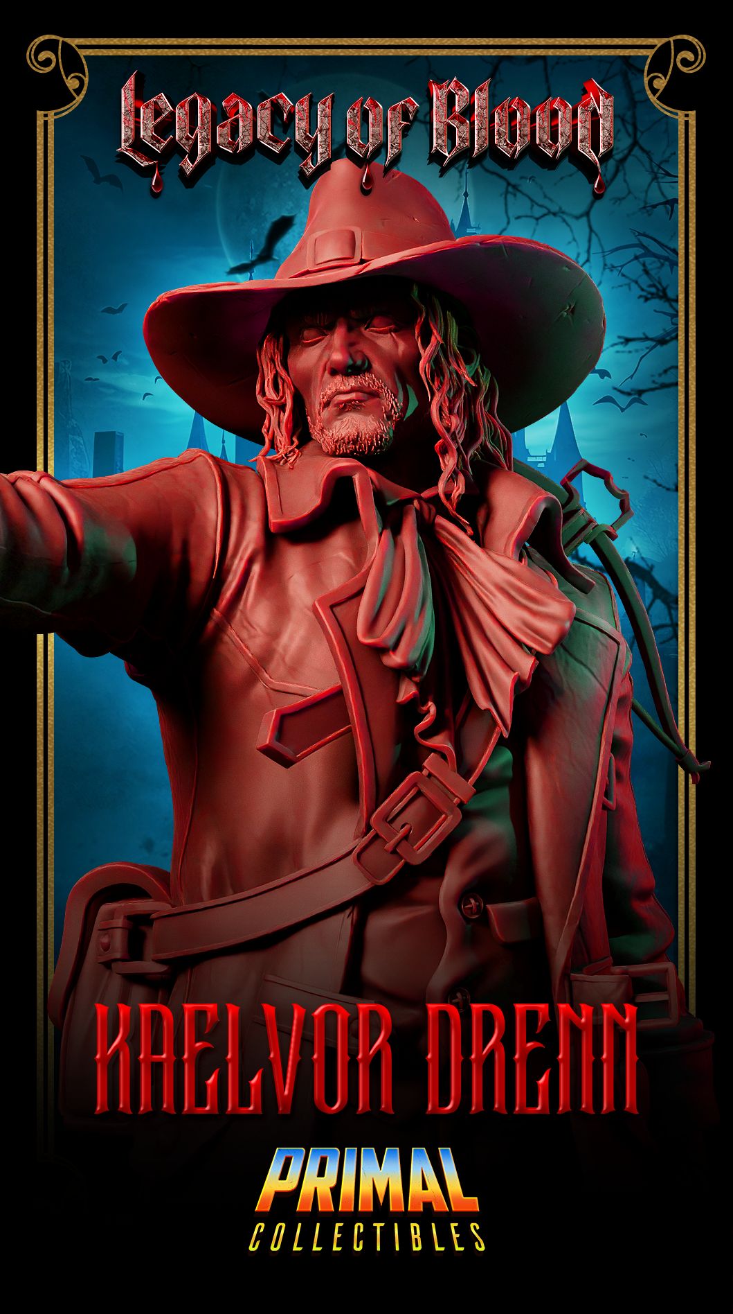 Kaelvor Drenn hunter resin miniature figure or bust – gothic vampire slayer with pistol, sword, long coat, dark fantasy tabletop collectible – D&K Custom Prints