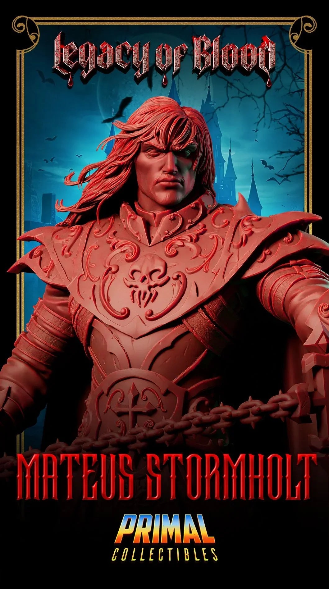 Mateus Stormholt knight miniature in heavy armor with chain weapon – gothic fantasy 3D printed model for D&D or display