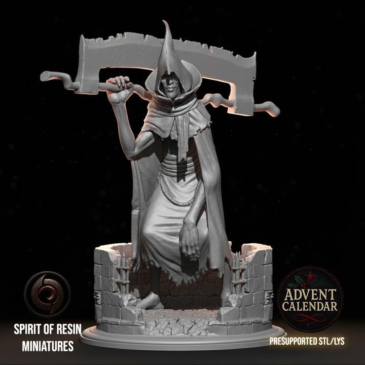 Inquisitor Hangman dark fantasy resin miniature with hooked blade and stone platform