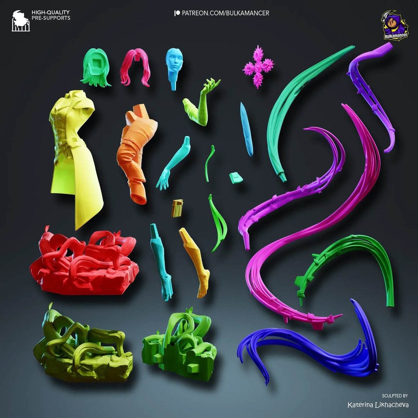 Lune Clair Obscur 3D model kit exploded view displaying all individual colorful parts