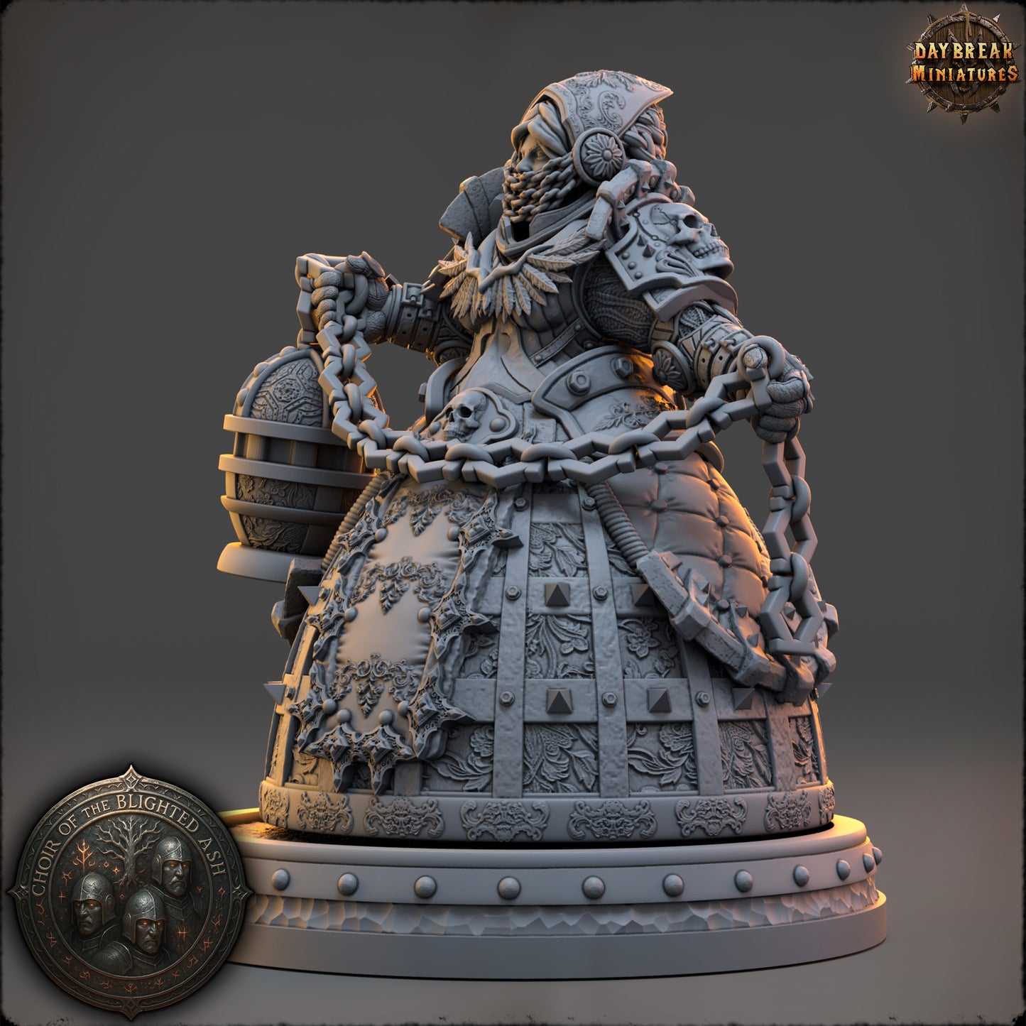 Marwen Solace Purifier of the Blighted Ash resin miniature by Daybreak Miniatures with censer and engraved armor | D&K Custom Prints